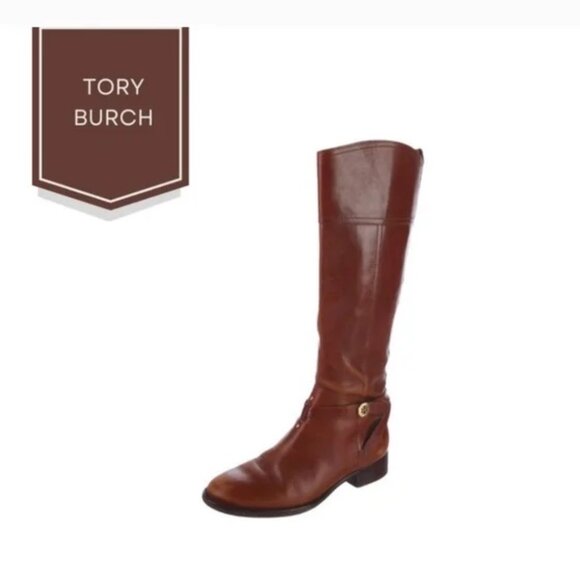 Tory Burch Chestnut Leather Riding Boots. Size 10 - Picture 1 of 7